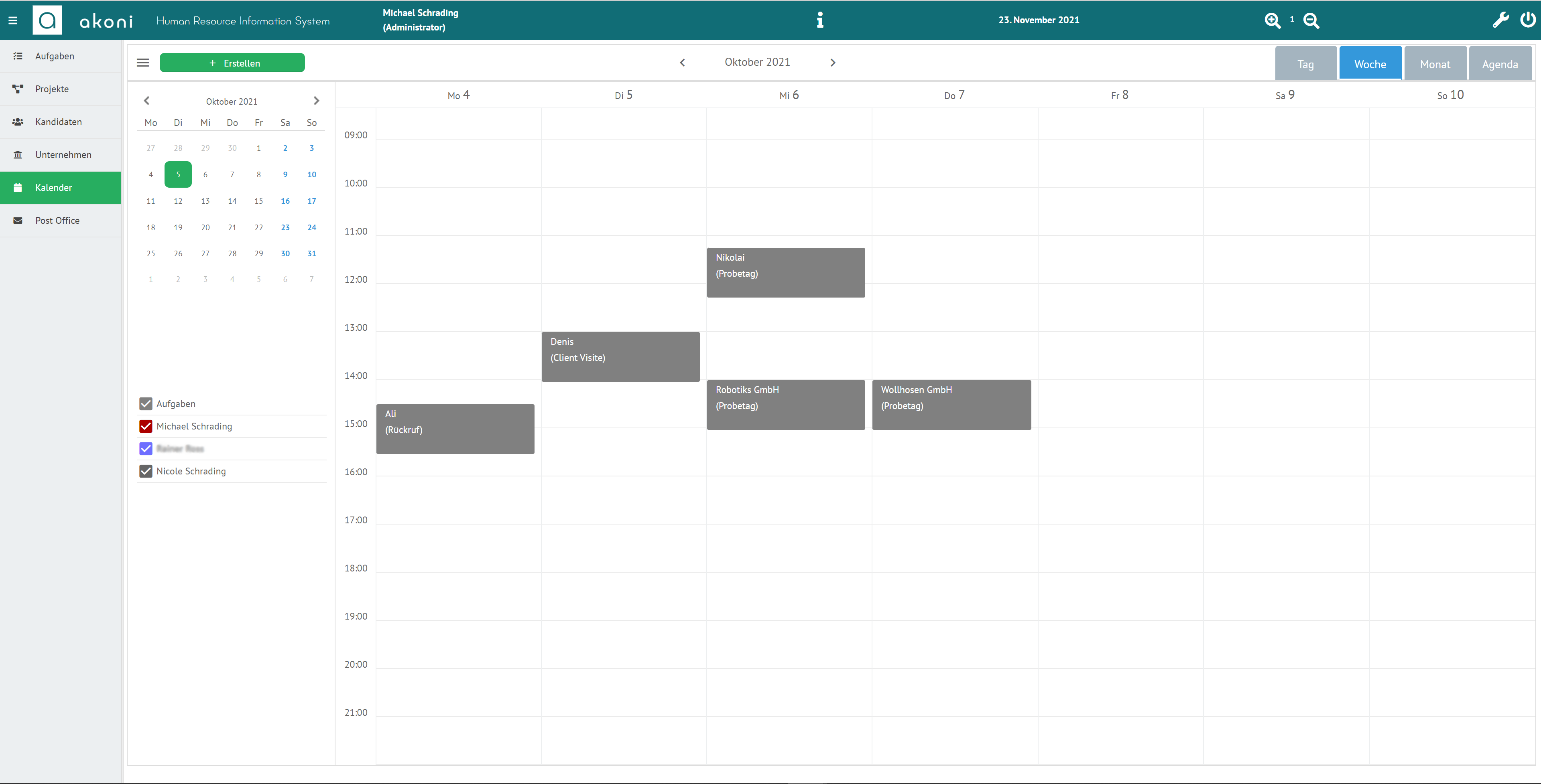 Calendar week overview