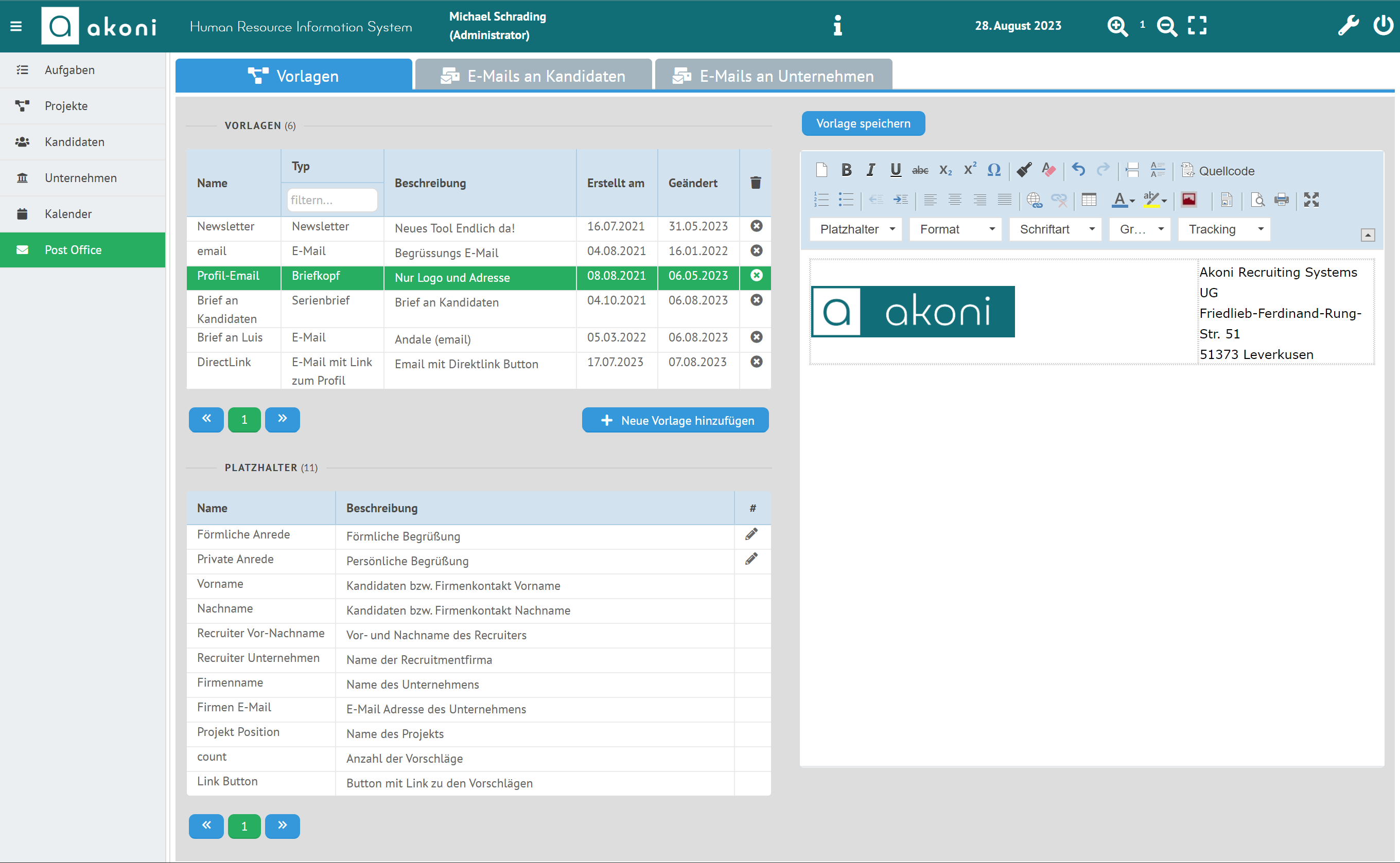Create Templates Template Erstellung mit der Recruiting Software von Akoni
